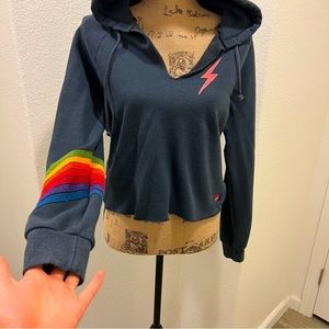 Rare Aviator Nation Crop Rainbow Hoodie M